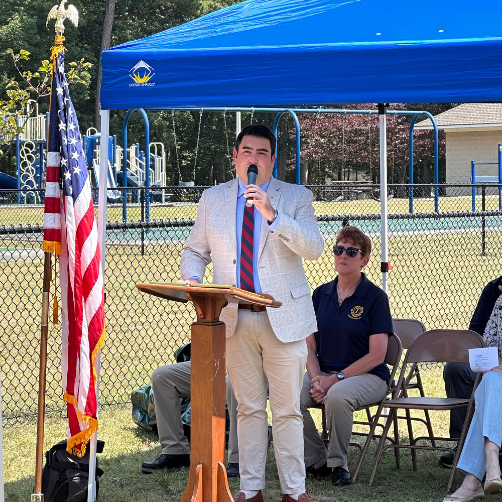 Councilman Mark Regan Jr speaking at the park dedication of the Lions Sensory Park in the Leon Smock 80 acres park